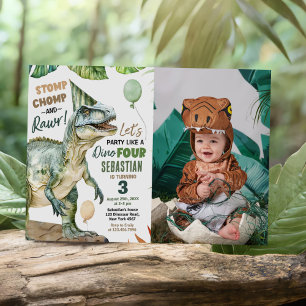 Convites Foto do aniversário de 3 anos do Jungle Dinosaur T