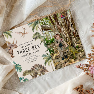 Convites Foto do aniversário de 3 anos Rex Dinosaur
