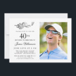 Convites Foto do aniversário de 40 anos de Golfe Clássico E<br><div class="desc">Aniversário elegante preto e branco para um golfista. O topo do convite é decorado com acessórios de golfe - um clube de golfe, bola de golfe, chapéu e luvas. A design de aquarela cria uma estética tradicional e clássica. Perfeito para uma festa de aniversário no clube ou um CHURRASCO de...</div>