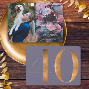 Convites Foto do aniversário de 40 anos de Hydrangeas Azul 