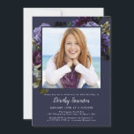 Convites Foto do aniversário de 40 anos Moody Purple Floral<br><div class="desc">Rosas roxas e peonias modernas e misteriosas dão o tom para esta elegante festa de aniversário de 40 anos. O texto branco é realmente pop! Formal, mas com uma reviravolta moderna para a mulher que sempre teve sentido de estilo e ama flores. Este item faz parte da coleção Moody Purple...</div>