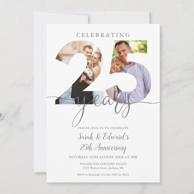 Convites Foto do Aniversário de Casamento de 25 Moderno 2 (Frente)
