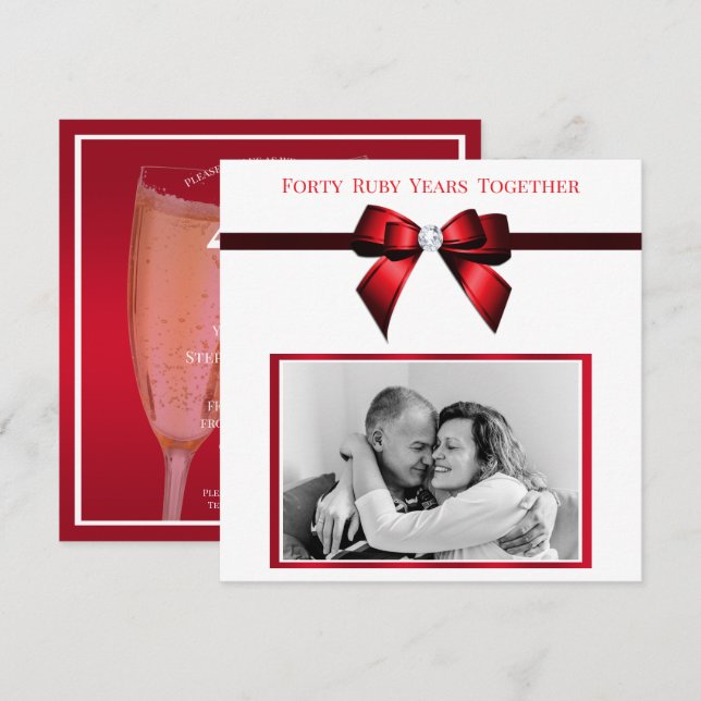 Convites Foto do Aniversário de Casamento do na moda Ruby 4 (Frente/Verso)