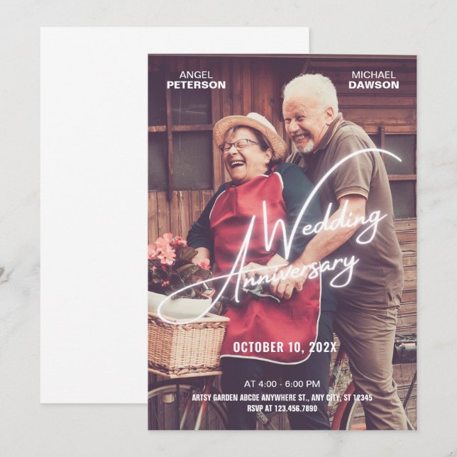Convites Foto do aniversário de casamento romântico (Frente/Verso)