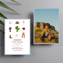 Convites Foto do Aniversário de criança Blue First Rodeo Co