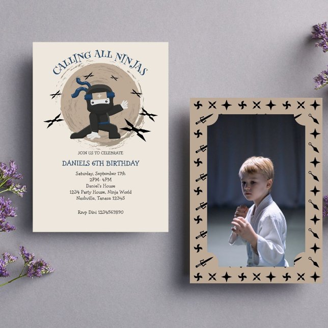 Convites Foto do Aniversário de criança do Guerreiro Ninja  (Photo Invitation)