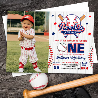 Convites Foto do Ano do primeiro aniversario Baseball