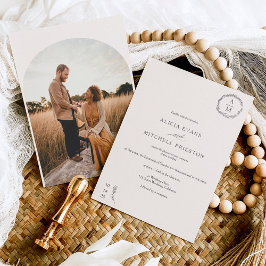 Convites Foto do arco de casamento do monograma floral clás