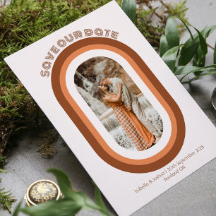 Convites Foto do arco laranja retro queimado Salvar nossa d