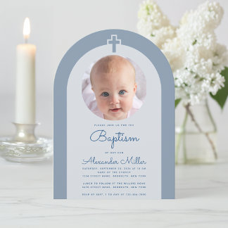 Convites Foto do Baptism Arch Boy Dusty Blue Christening