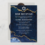 Convites Foto do Bar Azul Dourado moderno, Elegante Mitzvah<br><div class="desc">Bar Mitzvah,   de Geodo de Agato de Marble Azul e Dourado Elegante moderno - Foto de volta</div>