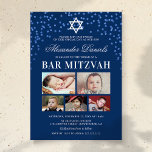 Convites Foto do Bar Mitzvah Blue Boys<br><div class="desc">Convites personalizados de mitzvah bar com fundo azul na moda,  brilho,  estrela de símbolo david,  5 fotos de seu filho e modelo de festas mitzvah para você personalizar.</div>