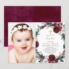 Convites Foto do batismo de Natal do ouro bornu Elegante