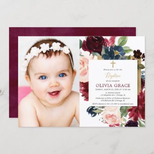 Convites Foto do batismo de uma rapariga de ouro florescent