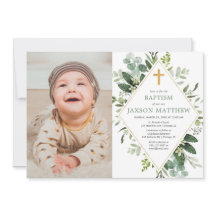 Foto do batismo do eucalipto verde de ouro moderno