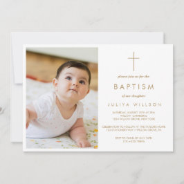 Convites Foto do bebê Baptism Dourado Chic