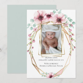 Convites Foto do bebê Flores e Folhagem de primavera fresca