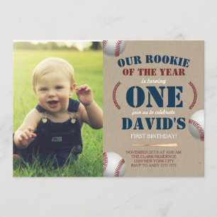 Convites Foto do Beisebol Boy First Birthday Rookie