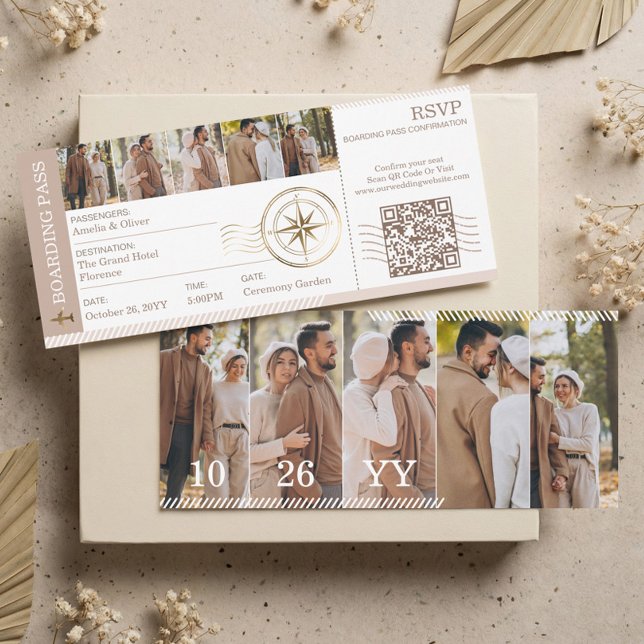 Convites Foto do Bilhete de Embarque para Casamento de Dest (Boarding Plane Ticket Destination Wedding Photo Invitation)