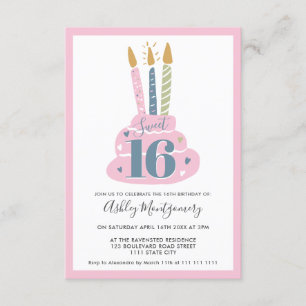 Convites Foto do bolo de velas cor-de-rosa, cinza e cinza, 