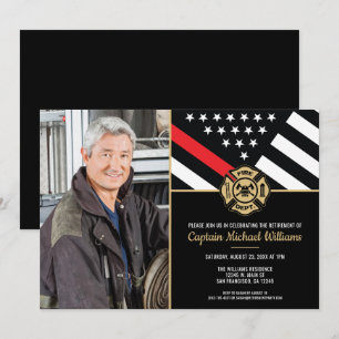 Convites Foto do Bombeiro Red Line Flag Retirement