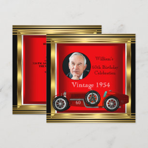 Convites Foto do Carro de Corrida Vermelho Antigo para 60º 