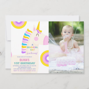 Convites Foto do Cartoon Rainbow Unicorn Birthday Invtions