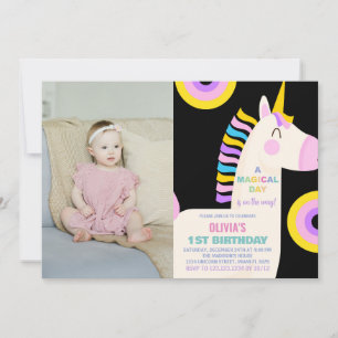 Convites Foto do Cartoon Rainbow Unicorn Birthday Invtions