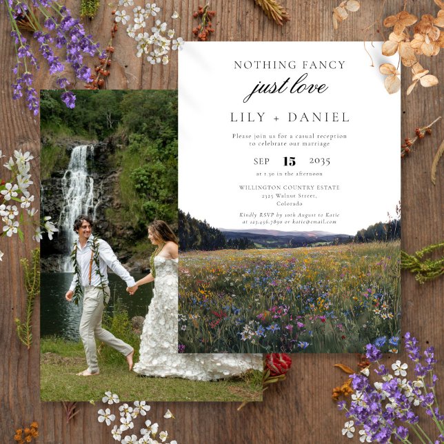 Convites Foto do Casamento de Fuga de Noivos com Flores Sil (Wildflowers Elopement Wedding Reception Photo Invitation)