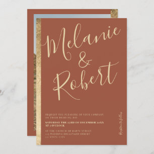 Convites Foto do casamento de stripe de ouro moderna e ousa