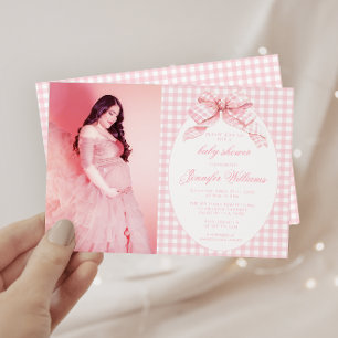 Convites Foto do Chá Arco de Bebê Gingham Coquette Girl, co