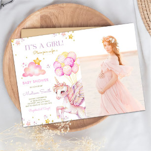 Convites Foto do Chá de Bebê da Menina Mágica Unicórnio Ros