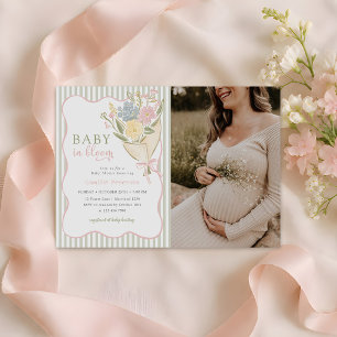 Convites Foto do Chá de Bebê Floral Pastel Baby in Bloom