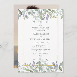 Convites Foto do Chá de Casais Florais Sage e Lilac