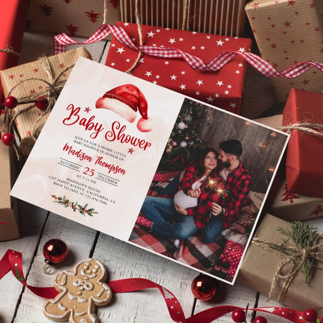 Convites Foto do Chá de fraldas de Natal do Santa Hat (Criador carregado)