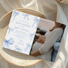 Convites Foto do Chá de fraldas do Arco Coquette Azul