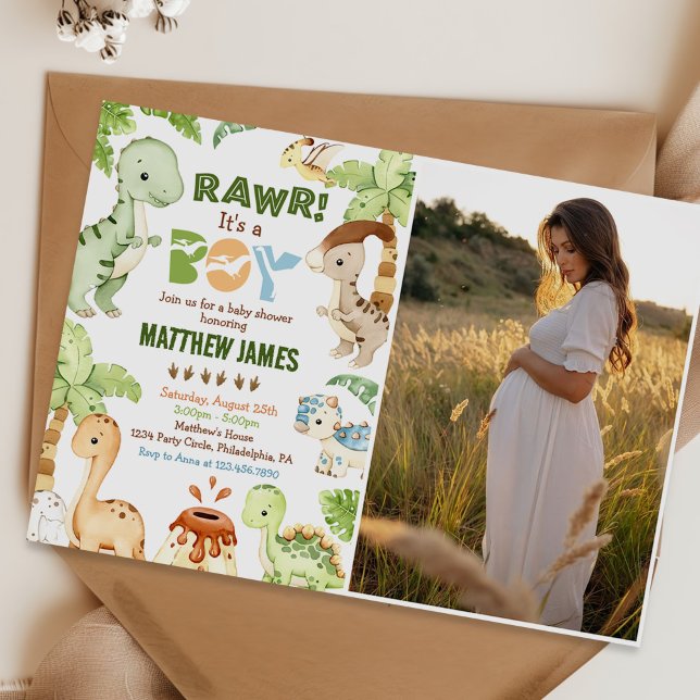 Convites Foto do Chá de fraldas do Menino Dinossauro Cinto- (Criador carregado)