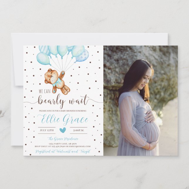 Convites Foto do Chá de fraldas do Rapaz Urso Bonito (Frente)