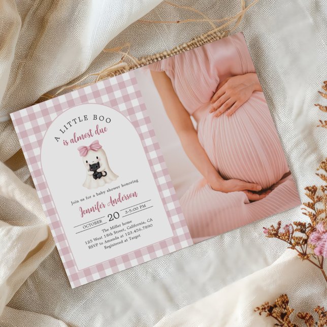 Convites Foto do Chá de fraldas Gingham Halloween Ghost Gir (Criador carregado)