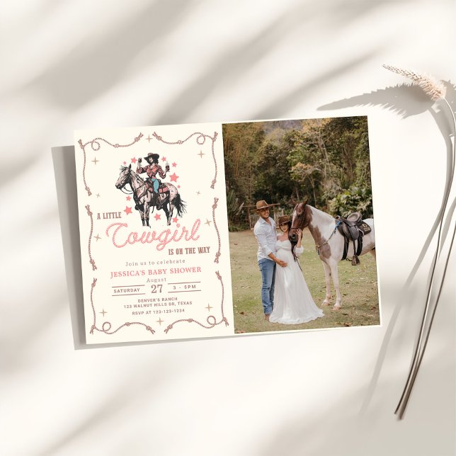 Convites Foto do Chá de fraldas Ocidental da Cowgirl (Criador carregado)