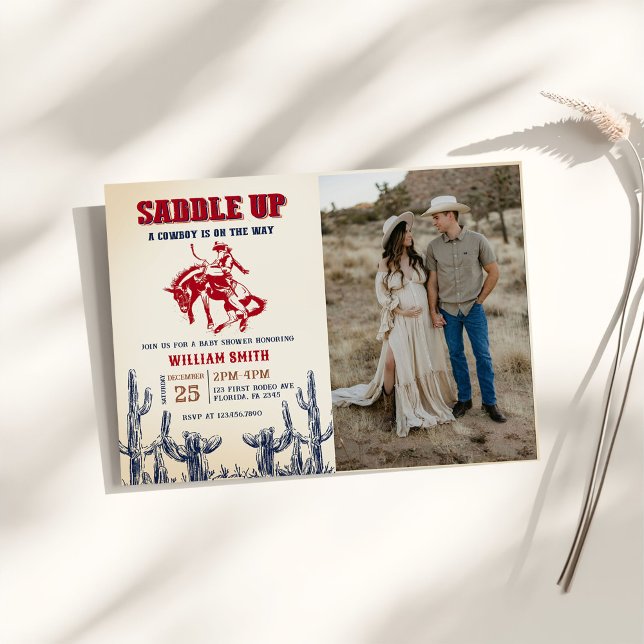 Convites Foto do Chá de fraldas Rodeo Western Cowboy (Criador carregado)