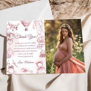 Convites Foto do Chá de fraldas Toile De Jouy Pink Girl