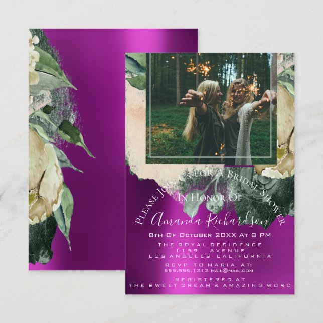 Convites Foto do chá de panela Pink Floral Birthday Graduat (Frente/Verso)