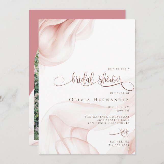 Convites Foto do Chá de panela Silky Blush (Frente/Verso)