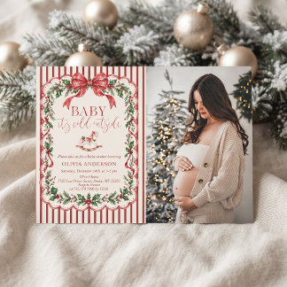 Convites Foto do Chuveirinho de Bebê de Natal com Faixa Ver
