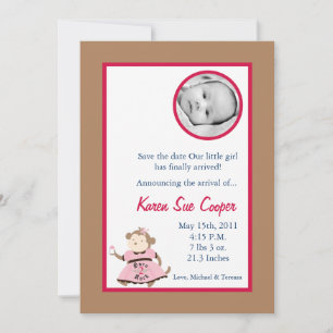 Convites Foto do Círculo 5x7 Rapariga Punk Rocker Monkey Ba