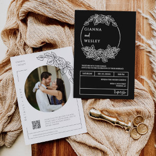 Convites Foto do código QR de Arte de Linha Mínima de Boho 