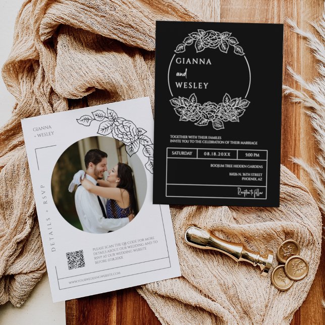 Convites Foto do código QR de Arte de Linha Mínima de Boho  (Criador carregado)