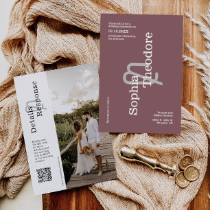 Convites Foto do Código QR de Casamento Mínimo Roxo Moderno