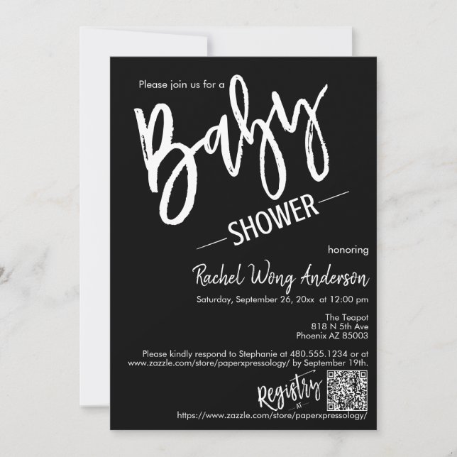 Convites Foto do Código QR do Chá de fraldas de Script Míni (Frente)